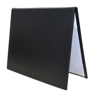 black leatherette junior tent style certificate cover with white moire lining
